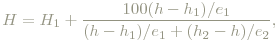 H = H_1 + \frac{100( h - h_1) / e_1}{( h - h_1) / e_1 + ( h_2 - h ) / e_2},