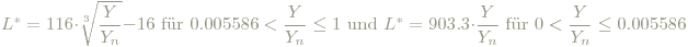 L^* = 116\cdot \sqrt[3]{\frac{Y}{Y_n}} -16 \textrm{ für } 0.005586<\frac{Y}{Y_n}\leq 1 \textrm{ und } L^* = 903.3\cdot\frac{Y}{Y_n}\textrm{ für } 0 < \frac{Y}{Y_n}\leq 0.005586